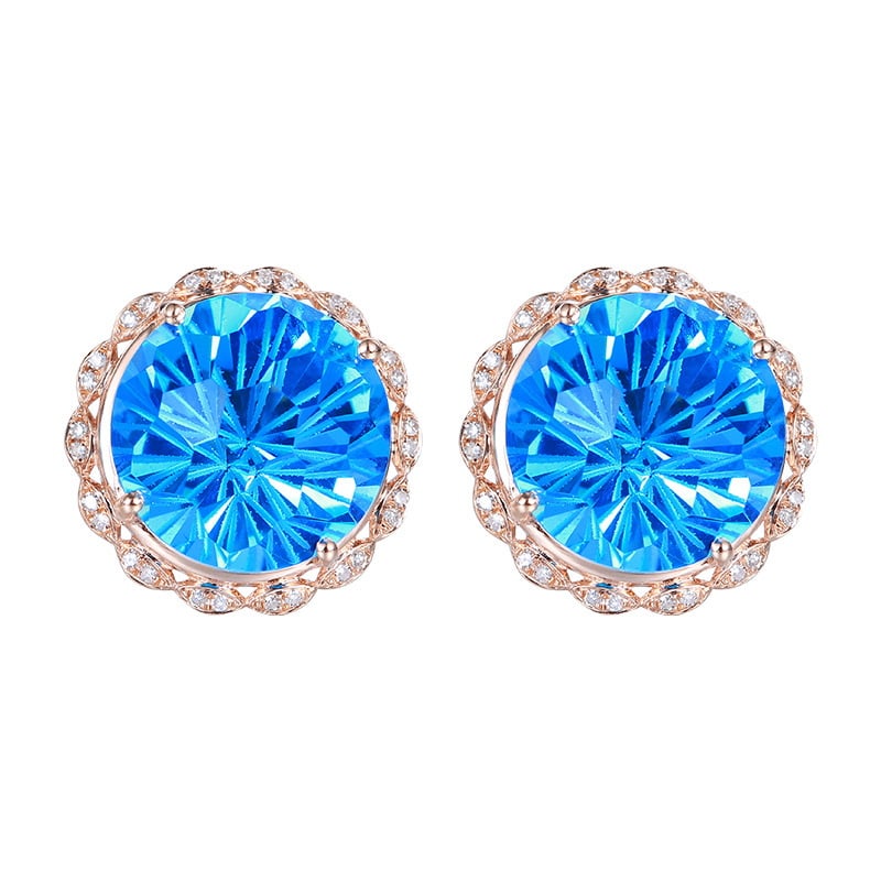14k Gold 18.67 Ct Natural Topaz & Diamond Earrings - 2