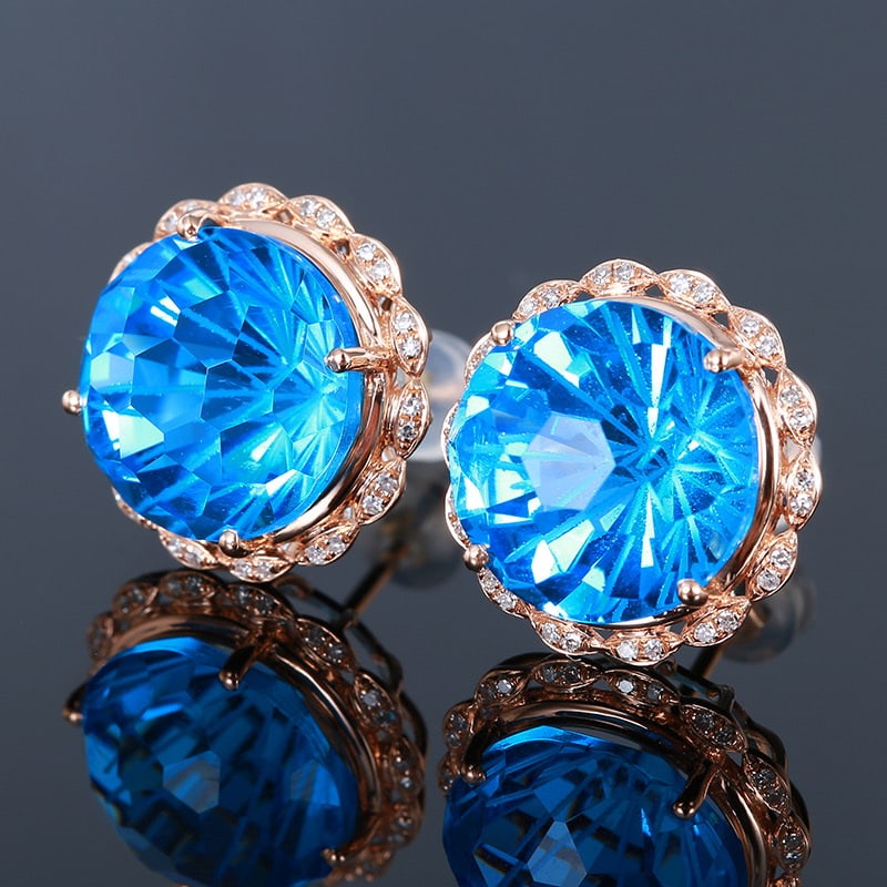 14k Gold 18.67 Ct Natural Topaz & Diamond Earrings - 3