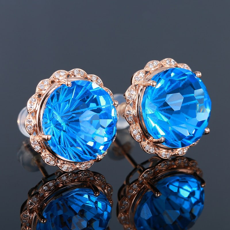14k Gold 18.67 Ct Natural Topaz & Diamond Earrings - 4