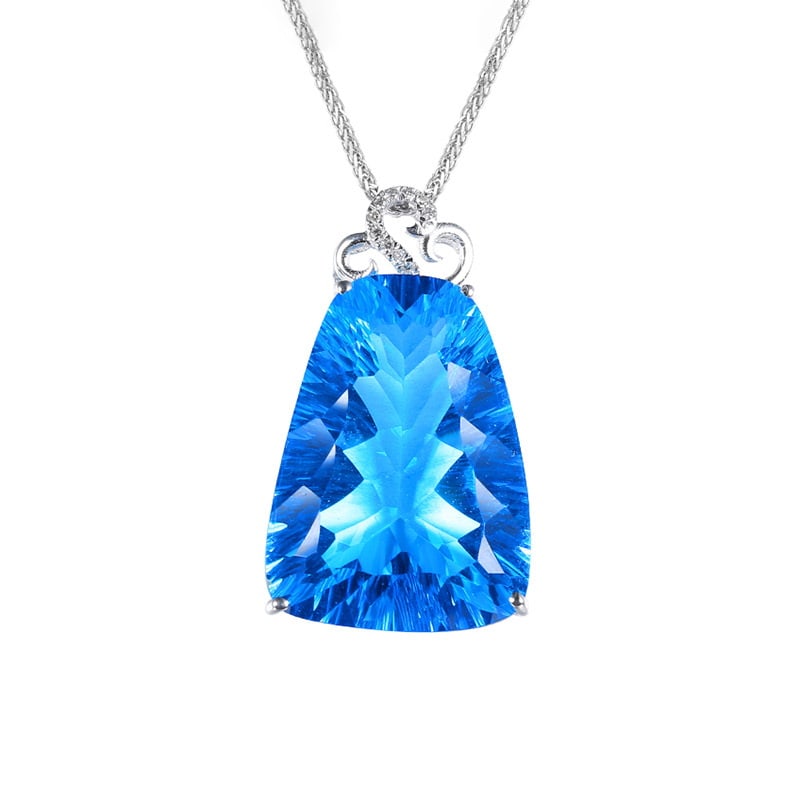14k Gold 18.51 Ct Natural Topaz & Diamond Pendant( Without Chain ) - 2