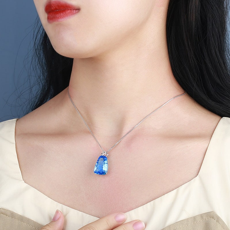 14k Gold 18.51 Ct Natural Topaz & Diamond Pendant( Without Chain ) - 5