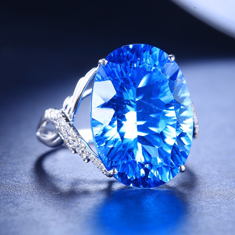 14k Gold 13.47 Ct Natural Topaz & Diamond Ring - 2