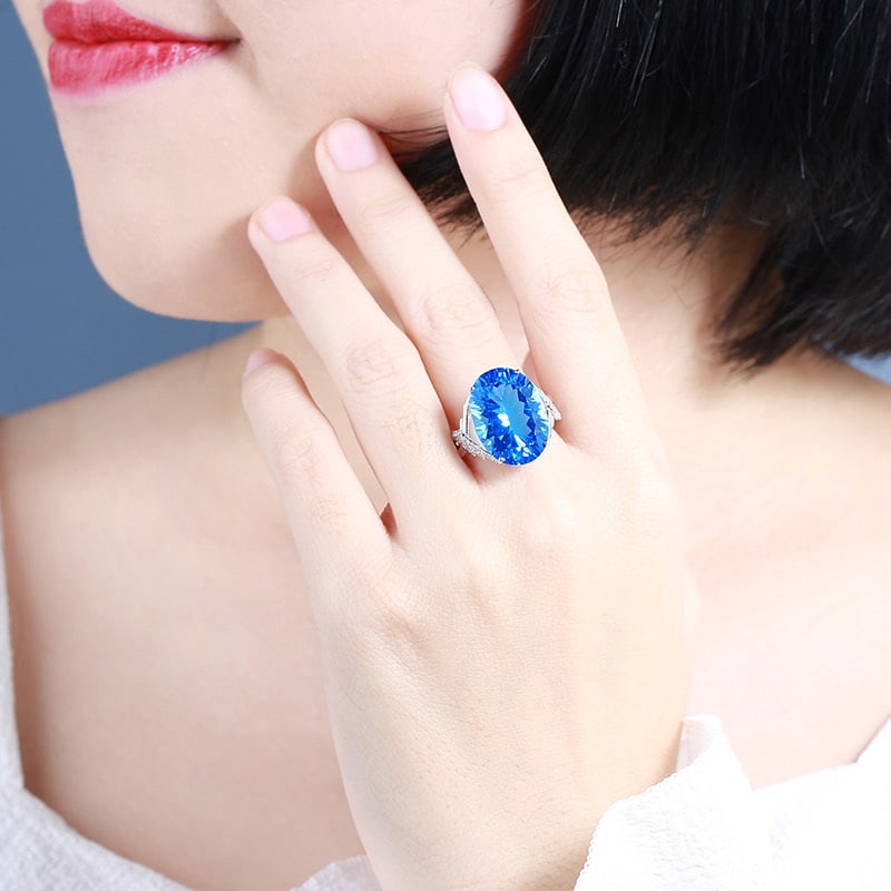 14k Gold 13.47 Ct Natural Topaz & Diamond Ring - 3