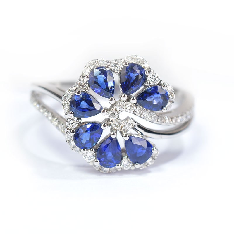 14k Gold 1.24 Ct Natural Sapphire & Diamond Ring: Ref:231020167 // gold content:14k gold // ring size:7. 25us // // main gemstone:sapphire // shape:pear // carat weight:1. 24ct // color:blue // treatment:natural // // adjacent gemstone 2 : diamond