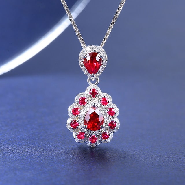 14k Gold 1.41 Ctw Natural Ruby & Diamond Pendant( Without Chain ): Ref:231020170 // gold content:14k gold // main gemstone:ruby // shape:multiply // carat weight:1. 17ct // color:pigeonblood red // treatment:natural // // adjacent gemstone 2 : diamond // number of