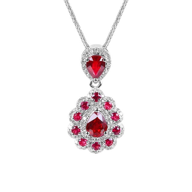 14k Gold 1.41 Ctw Natural Ruby & Diamond Pendant( Without Chain ) - 5