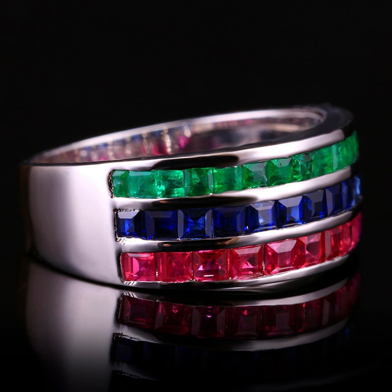 14k Gold 3.5 Ct Natural Ruby & Sapphire & Emerald Ring - 3