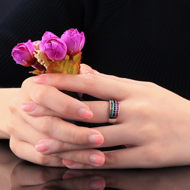 14k Gold 3.5 Ct Natural Ruby & Sapphire & Emerald Ring - 4