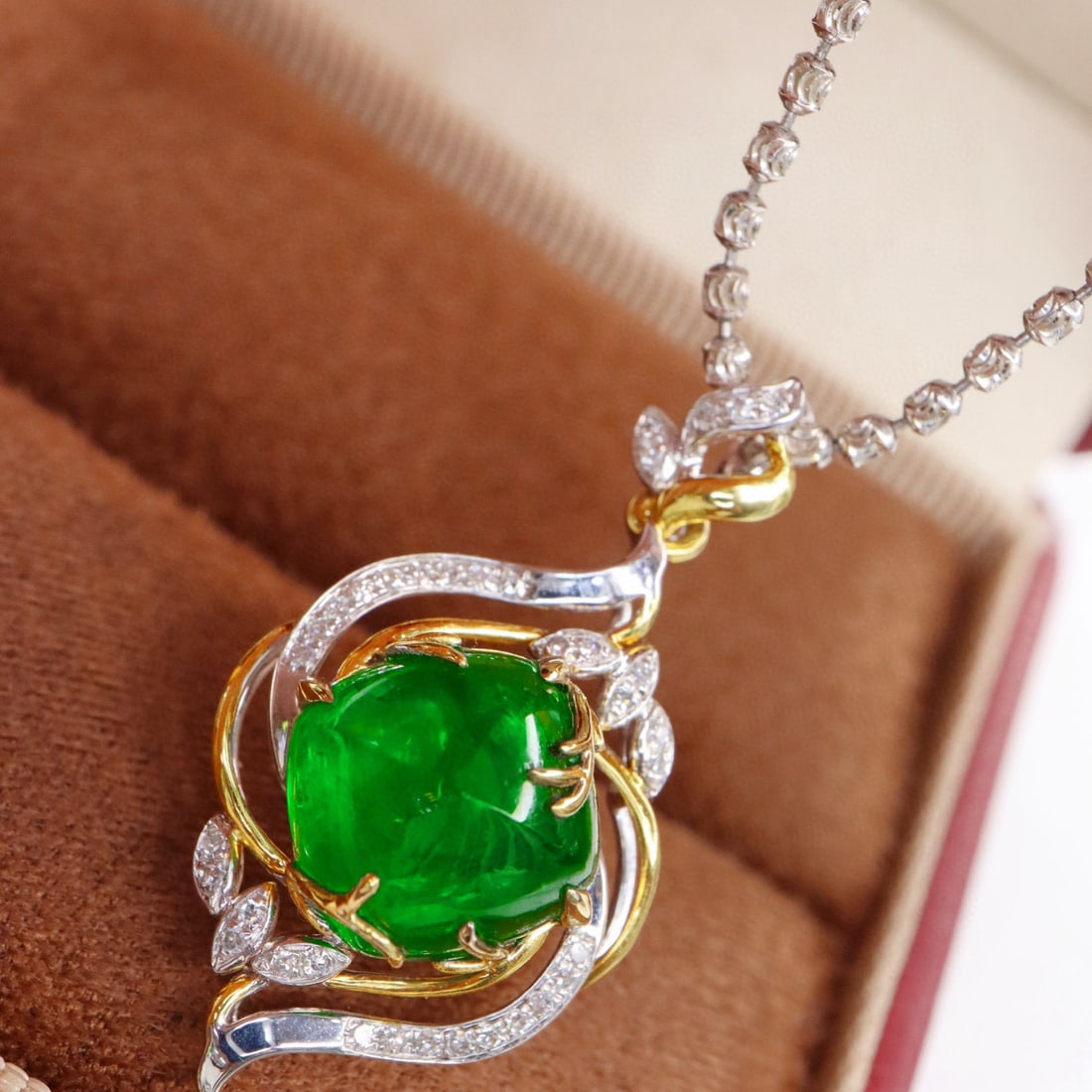 14k Gold 4.42 Ctw Vivid Green Natural Emerald & Diamond Pendant( Without Chain ) - 2