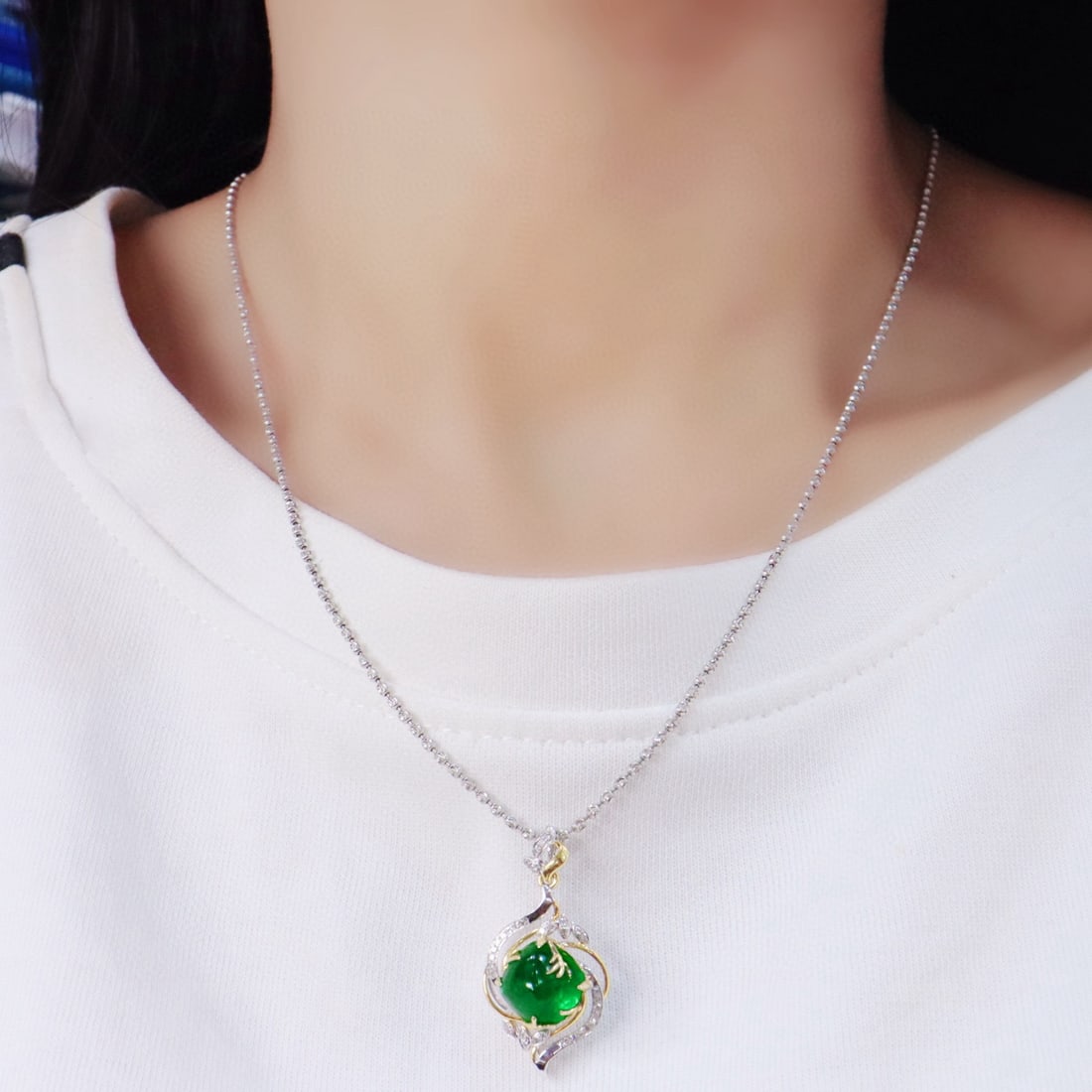 14k Gold 4.42 Ctw Vivid Green Natural Emerald & Diamond Pendant( Without Chain ) - 6