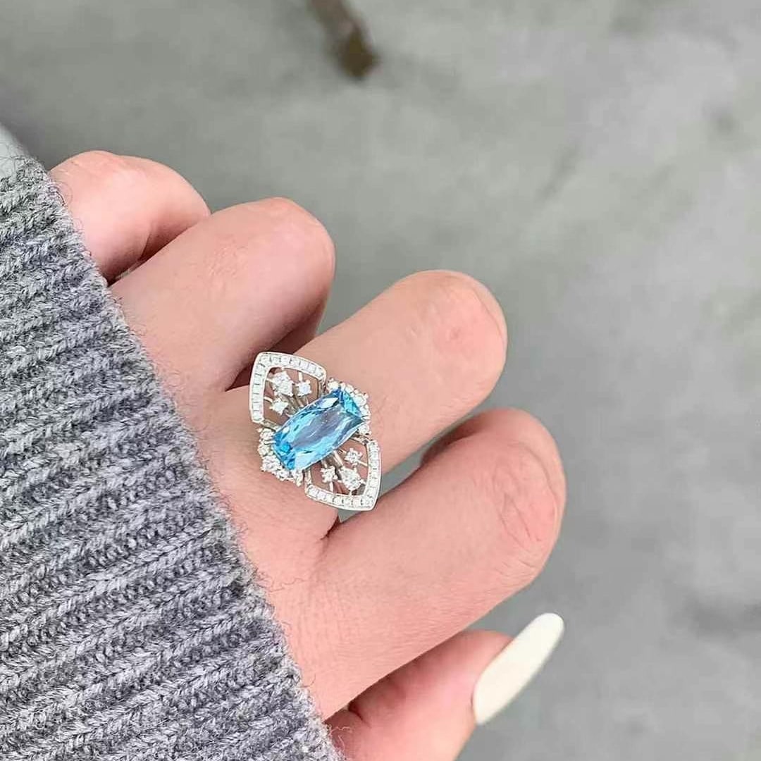 14k Gold 2.50 Ctw Natural Aquamarine & Diamond Ring - 2