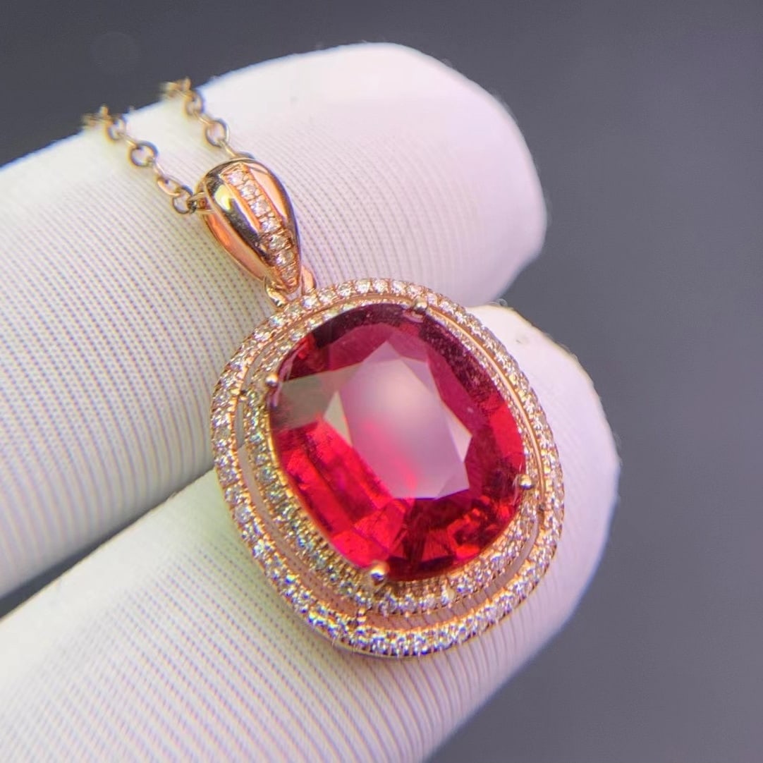 14k Gold 3.4 Ct Natural Tourmaline & Diamond Pendant( Without Chain ) - 2