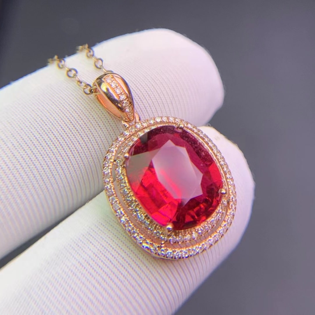 14k Gold 3.4 Ct Natural Tourmaline & Diamond Pendant( Without Chain ) - 4
