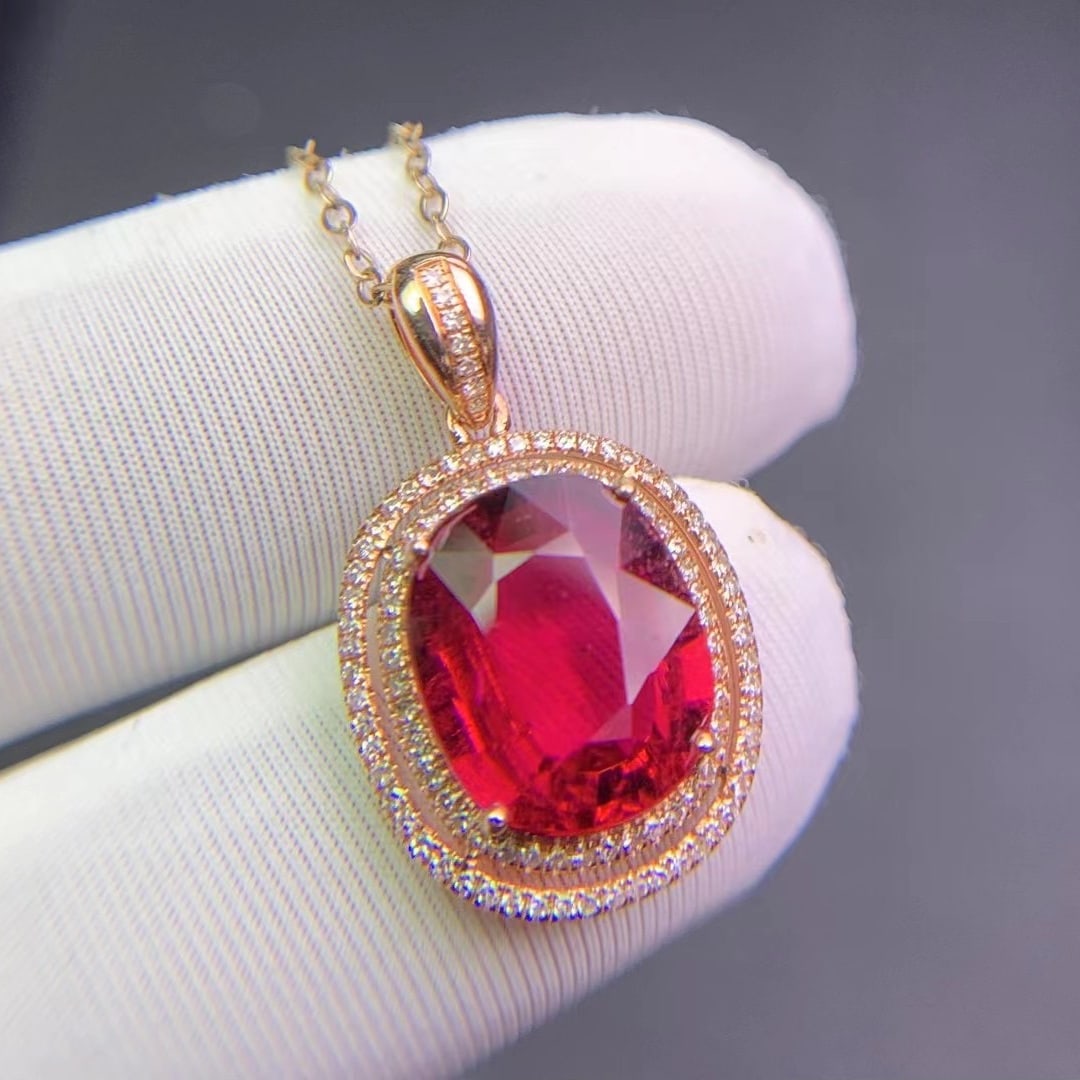 14k Gold 3.4 Ct Natural Tourmaline & Diamond Pendant( Without Chain ) - 5