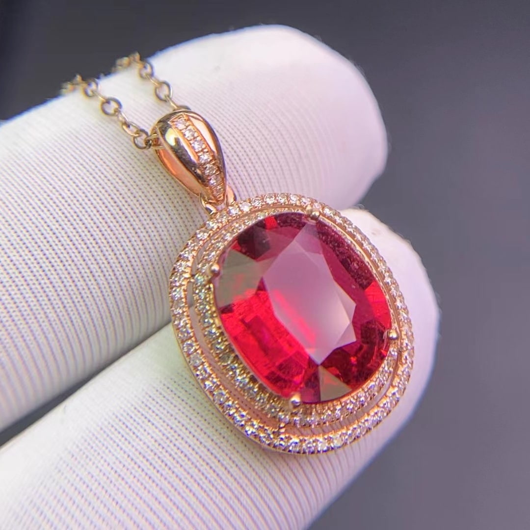 14k Gold 3.4 Ct Natural Tourmaline & Diamond Pendant( Without Chain ) - 6