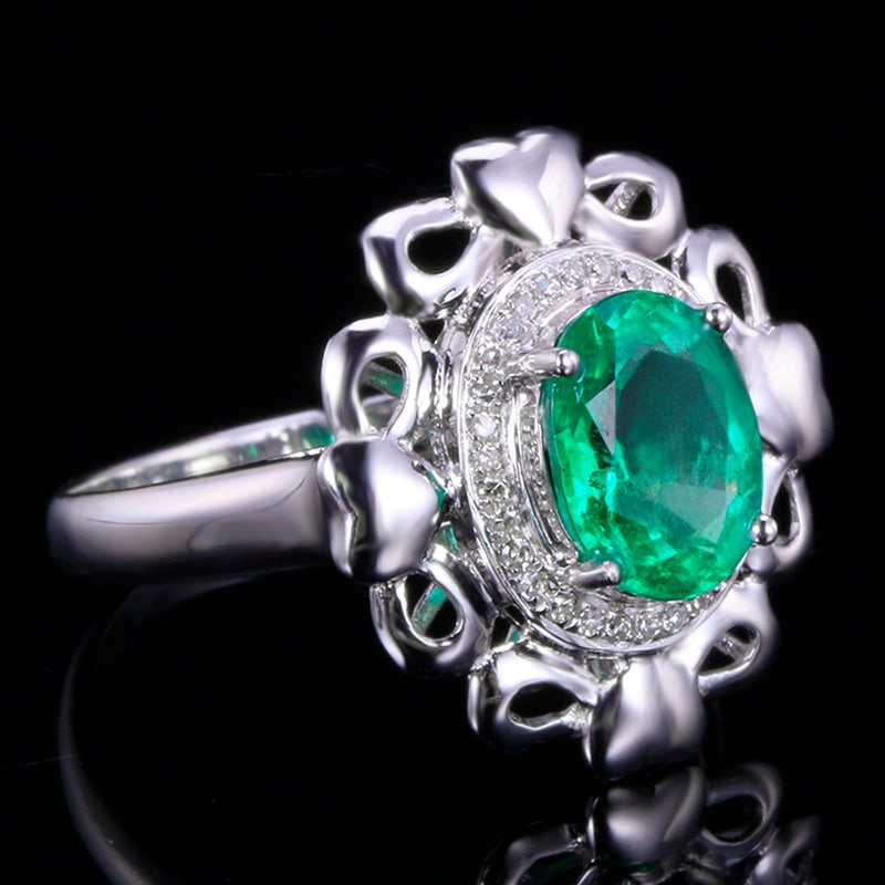 14k Gold 1.50 Ctw Vivid Green Natural Emerald & Diamond Ring - 3