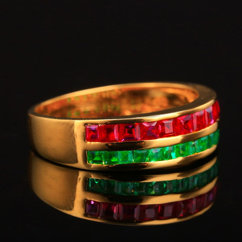 14k Gold 2.3 Ct Natural Ruby & Emerald Ring - 2