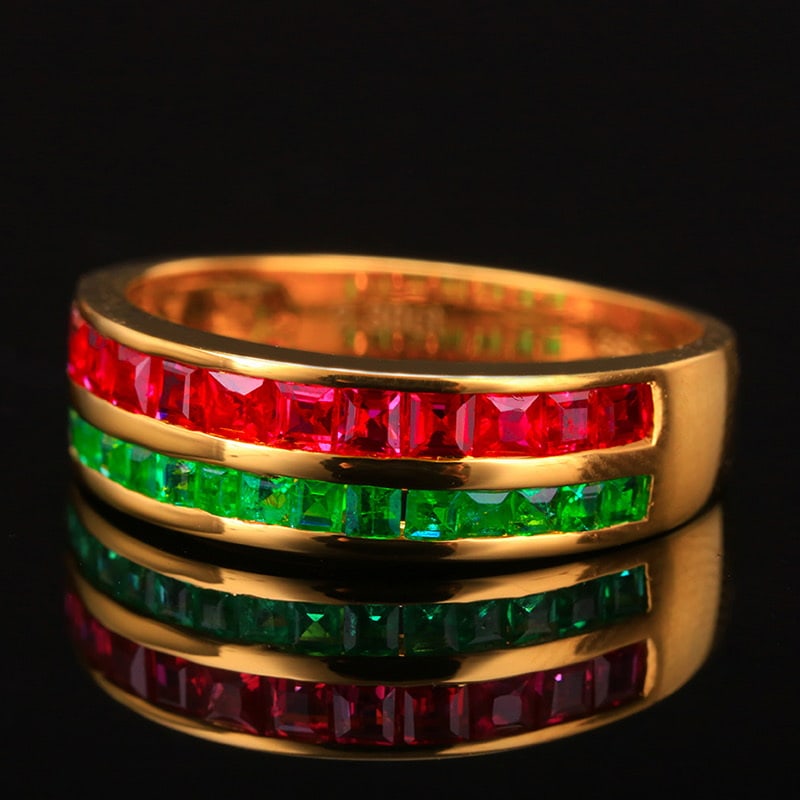 14k Gold 2.3 Ct Natural Ruby & Emerald Ring - 4