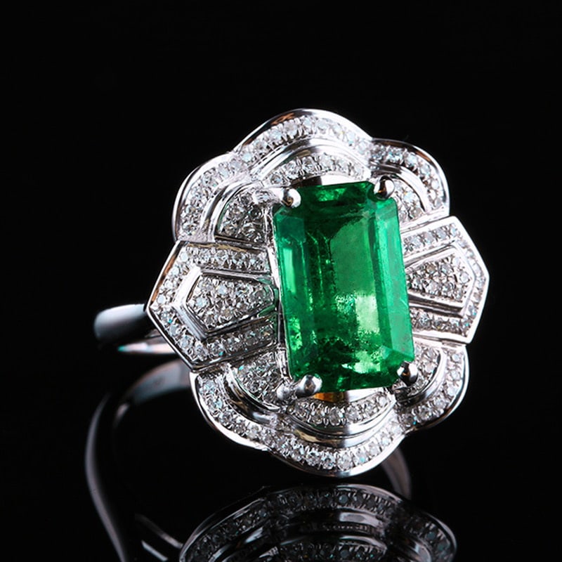 14k Gold 3.98 Ctw Vivid Green Natural Emerald & Diamond Ring - 3