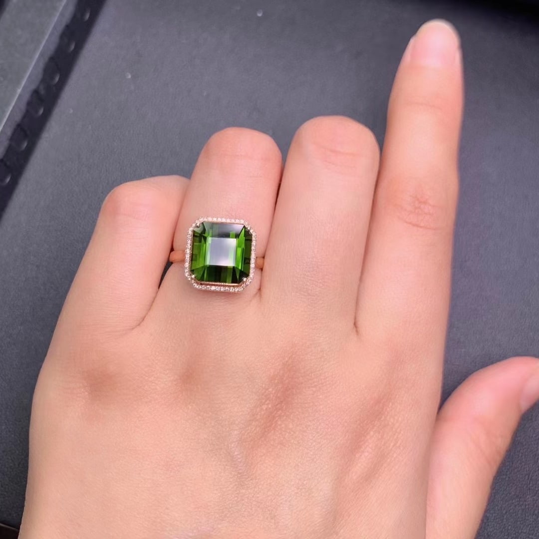14k Gold 7.3 Ct Natural Tourmaline & Diamond Ring - 2