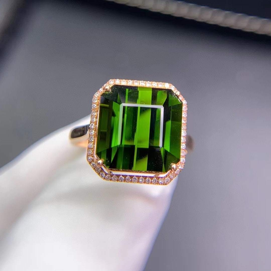 14k Gold 7.3 Ct Natural Tourmaline & Diamond Ring - 3