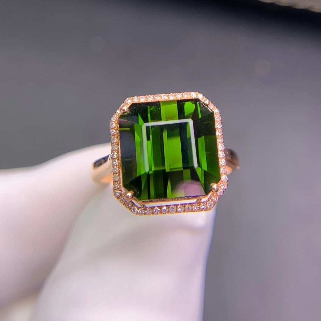 14k Gold 7.3 Ct Natural Tourmaline & Diamond Ring - 4