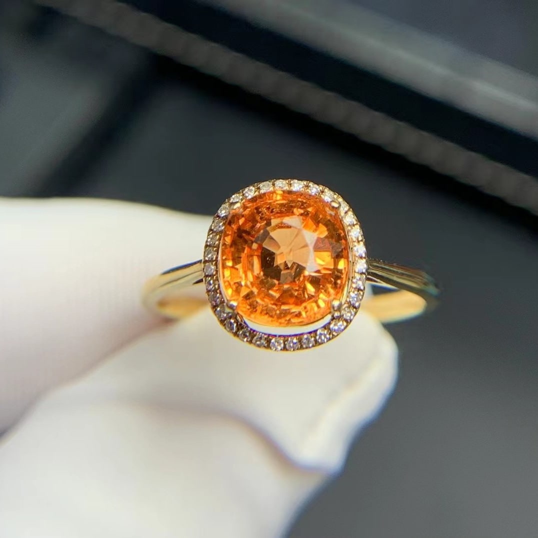 14k Gold 2.36 Ct Natural Spessartine & Diamond Ring - 4