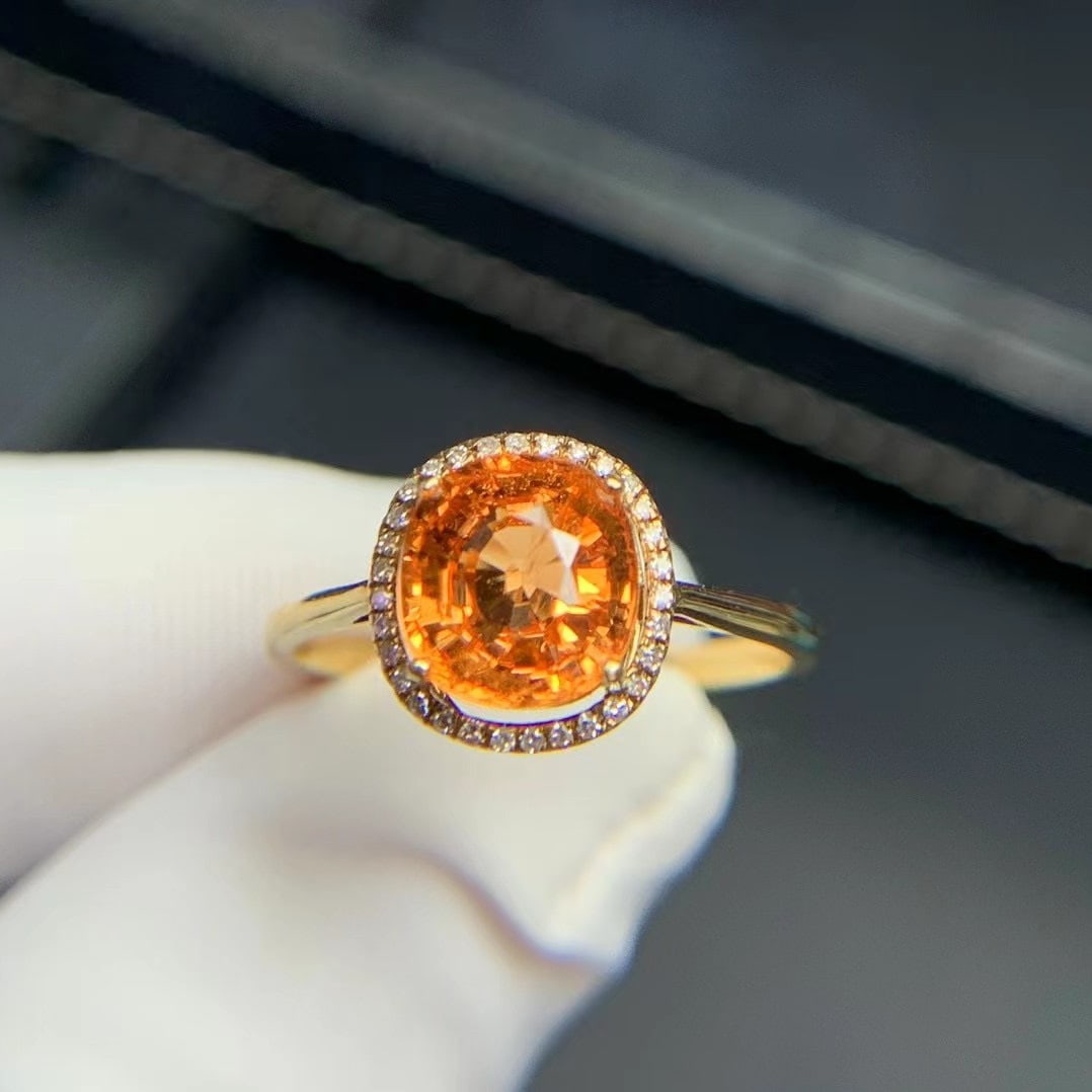 14k Gold 2.36 Ct Natural Spessartine & Diamond Ring - 5