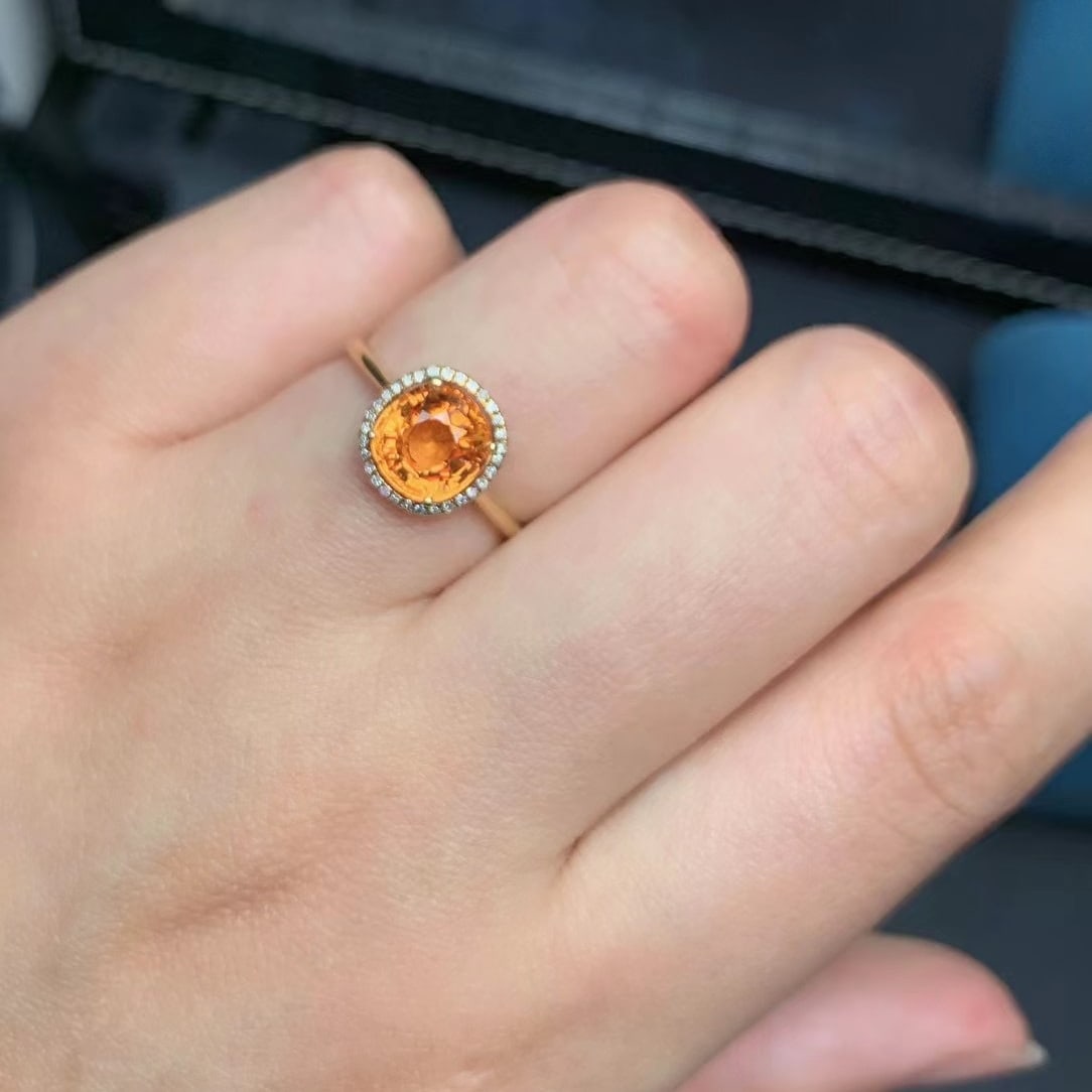 14k Gold 2.36 Ct Natural Spessartine & Diamond Ring - 6