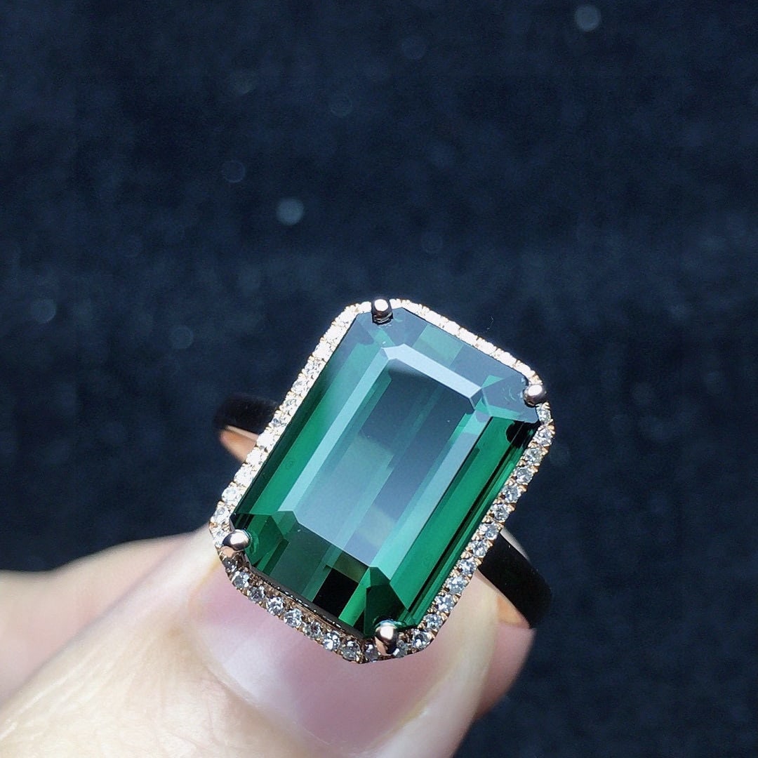 14k Gold 6.68 Ct Natural Tourmaline & Diamond Ring - 2