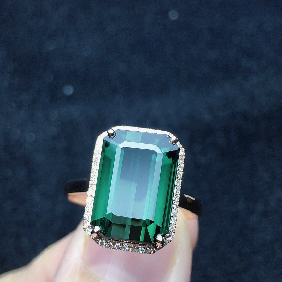14k Gold 6.68 Ct Natural Tourmaline & Diamond Ring - 4