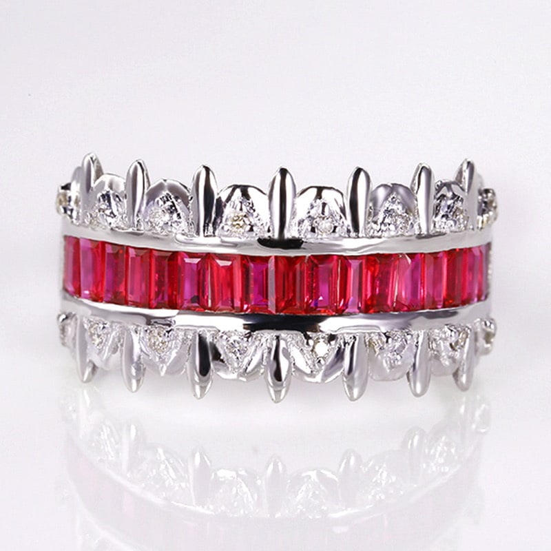 14k Gold 1.11 Ctw Natural Ruby & Diamond Ring: Ref:231020222 // gold content:14k gold // ring size:7. 25us // // main gemstone:ruby // shape:rectangle // carat weight:1. 03ct // color:red // treatment:natural // // adjacent gemstone 2 : diamond
