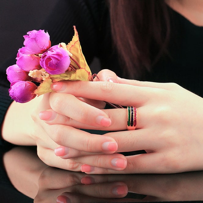 14k Gold 3.45 Ct Natural Ruby & Sapphire & Emerald Ring - 4