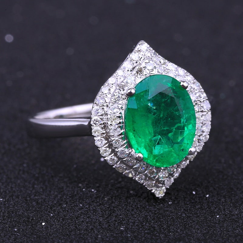 14k Gold 2.02 Ctw Vivid Green Natural Emerald & Diamond Ring - 2