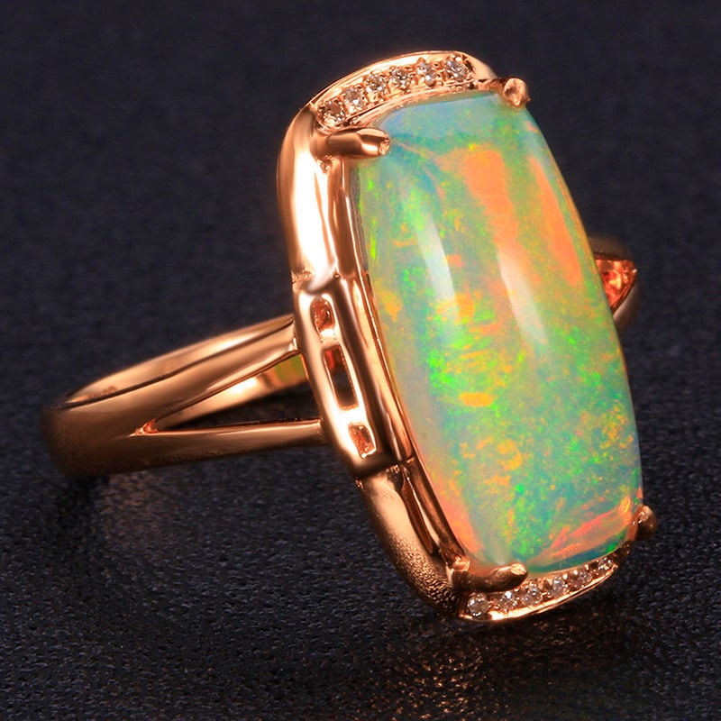 14k Gold 2.45 Ctw Natural Opal & Diamond Ring - 2