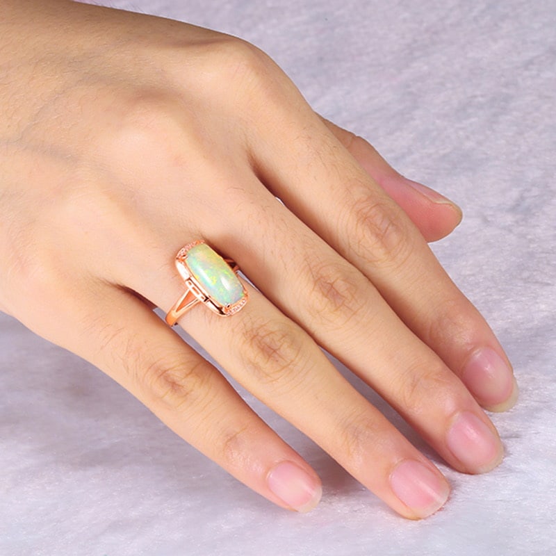 14k Gold 2.45 Ctw Natural Opal & Diamond Ring - 3