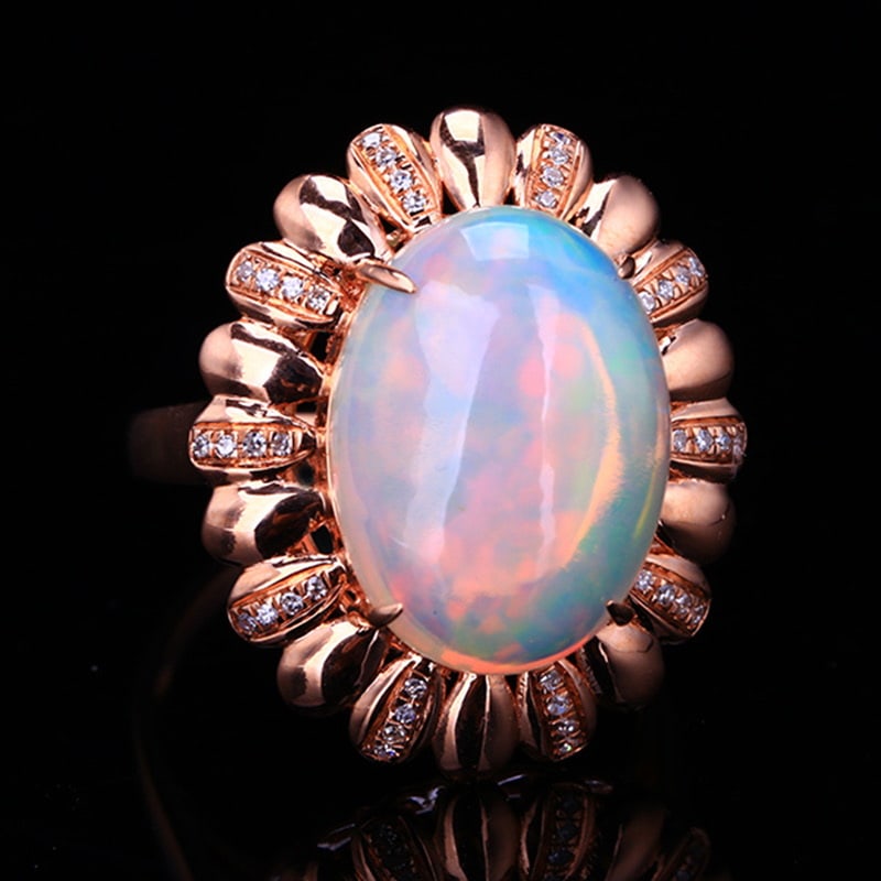 14k Gold 5.77 Ctw Natural Opal & Diamond Ring - 2