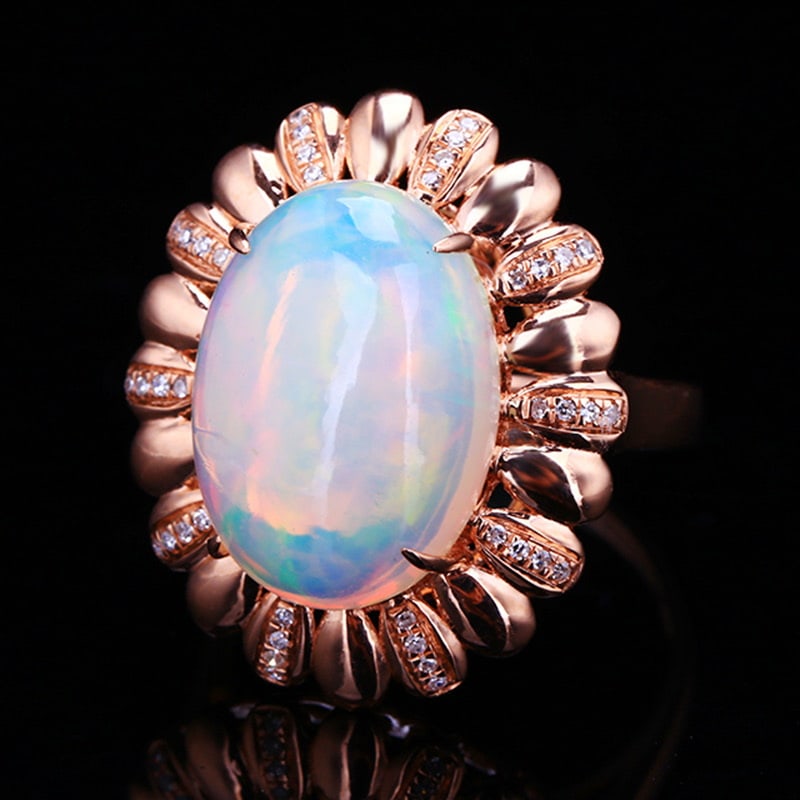 14k Gold 5.77 Ctw Natural Opal & Diamond Ring - 3