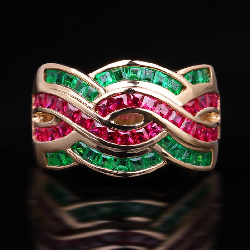 14k Gold 1.80 Ct Natural Ruby & Emerald Ring (1 of 4)