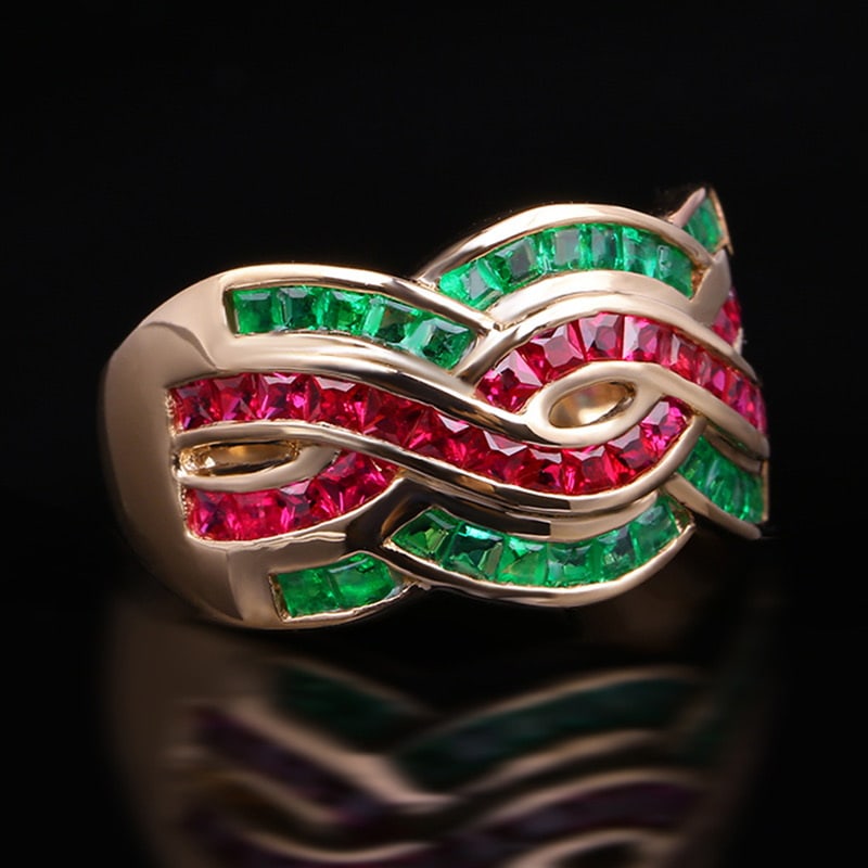14k Gold 1.80 Ct Natural Ruby & Emerald Ring - 2
