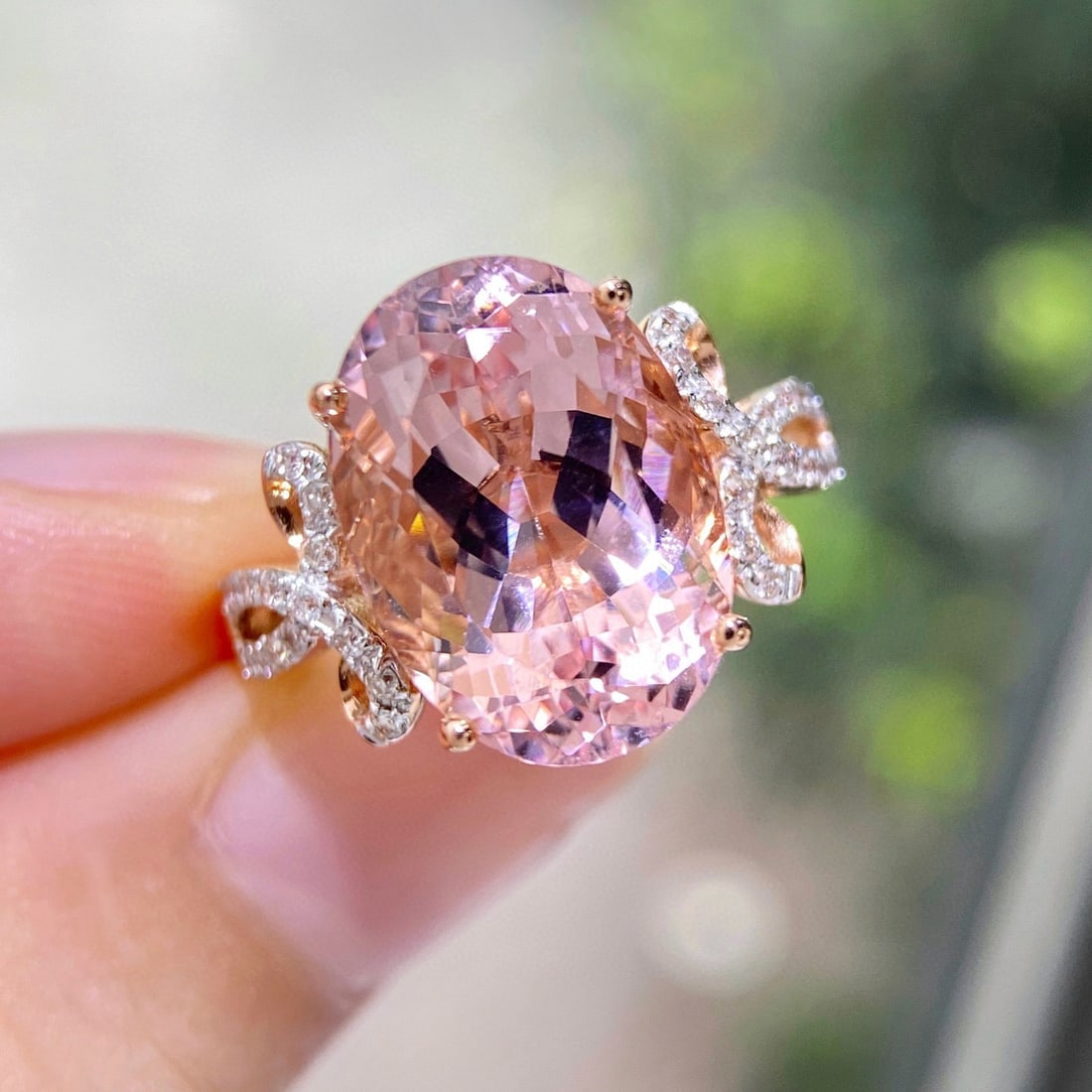 14k Gold 6.97 Ctw Natural Morganite & Diamond Ring - 2