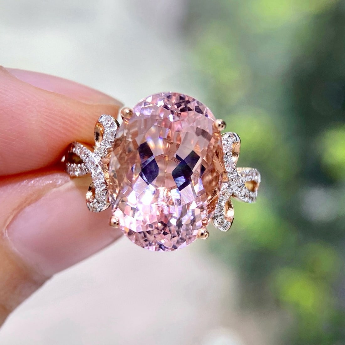 14k Gold 6.97 Ctw Natural Morganite & Diamond Ring - 3