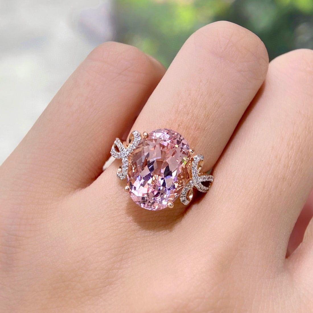 14k Gold 6.97 Ctw Natural Morganite & Diamond Ring - 5