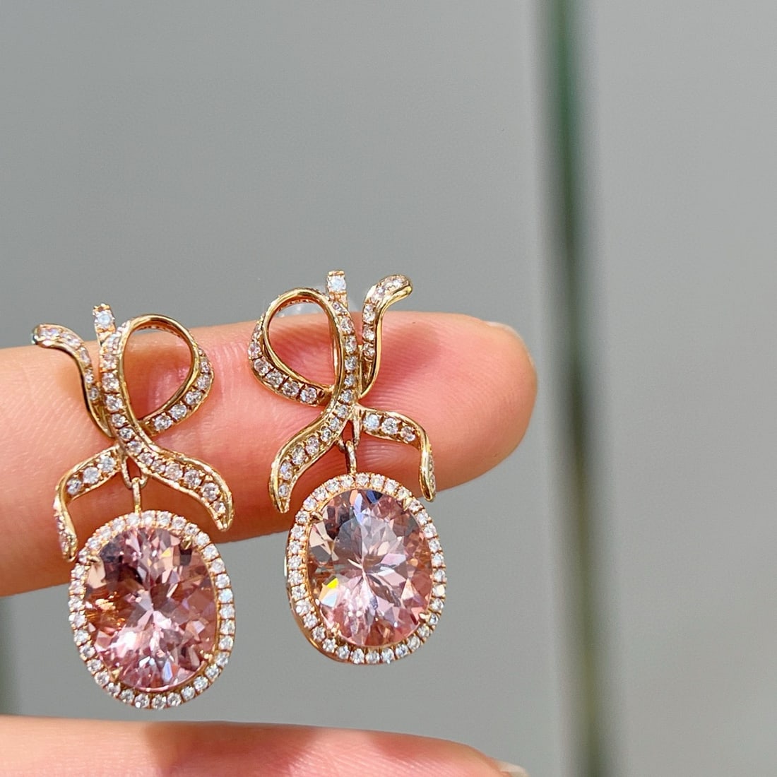 14k Gold 4.23 Ct Natural Morganite & Diamond Earrings - 3