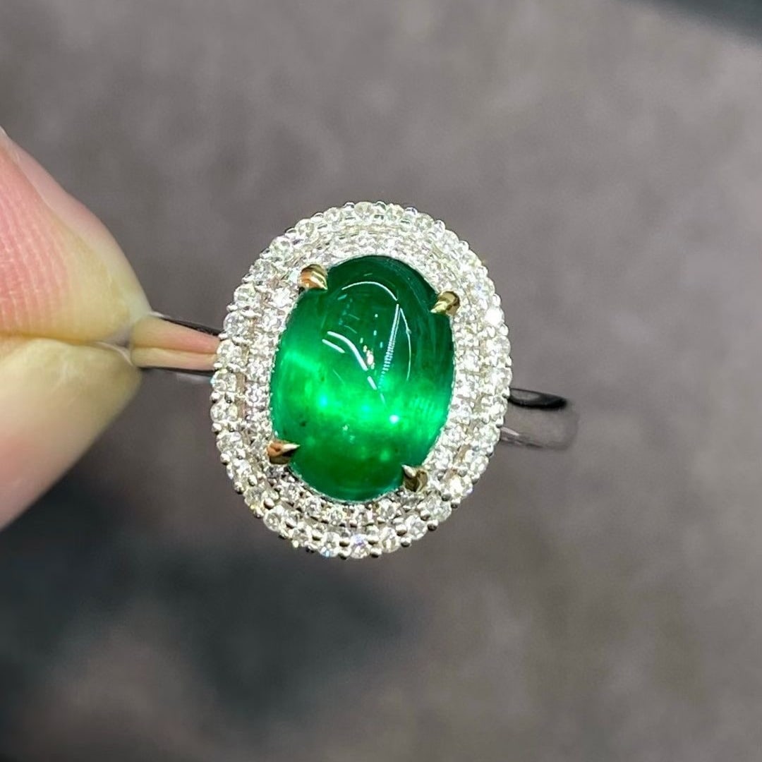 14k Gold 2.38 Ctw Vivid Green Natural Emerald & Diamond Ring - 2