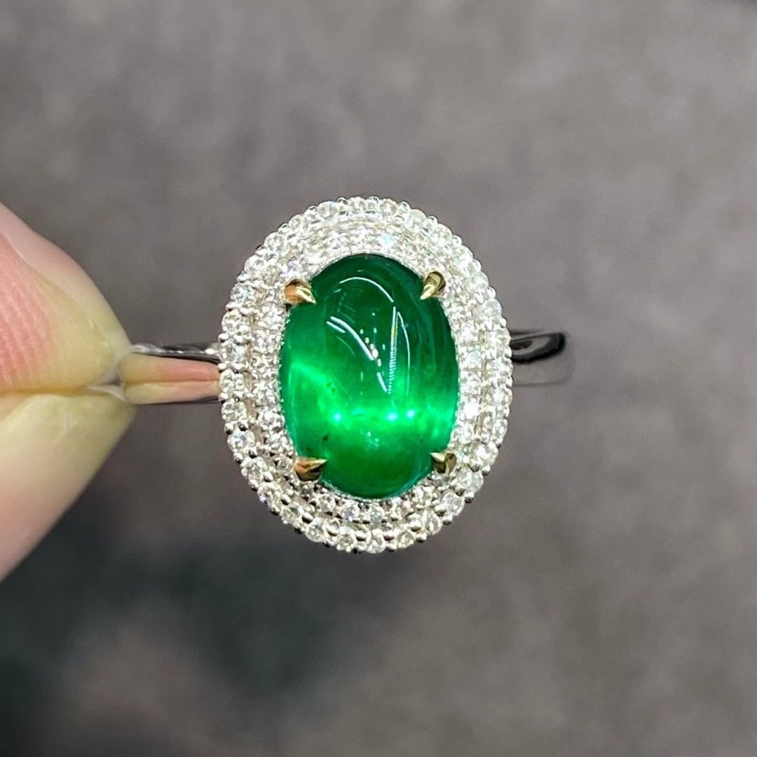 14k Gold 2.38 Ctw Vivid Green Natural Emerald & Diamond Ring - 3