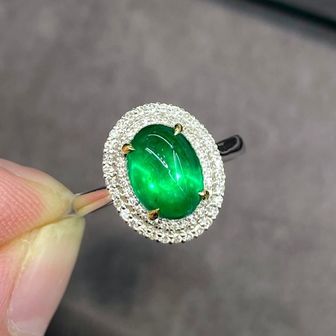 14k Gold 2.38 Ctw Vivid Green Natural Emerald & Diamond Ring - 5