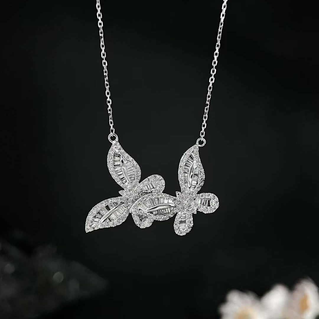 14k Gold 0.76 Ct Natural H Diamond & Butterfly Necklace: Ref:231020248 // gold content:14k gold // main gemstone:diamond // shape:multiply // carat weight:0. 76ct // clarity grade:vs-si // color:h // treatment:natural // Condition: New High Estimate: 5000