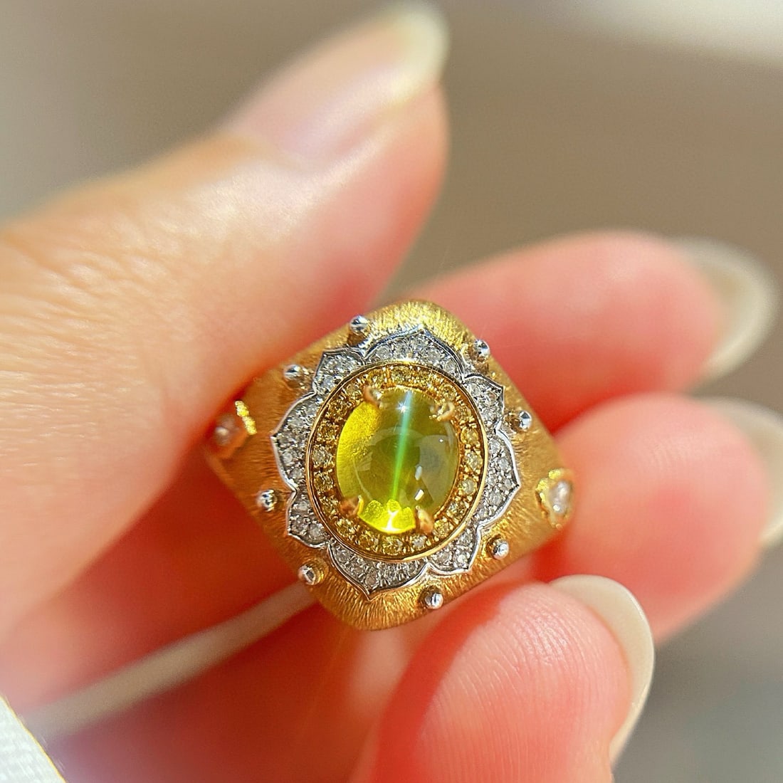 14k Gold 1.31 Ct Natural Cat's?Eye & Diamond Ring (1 of 7)