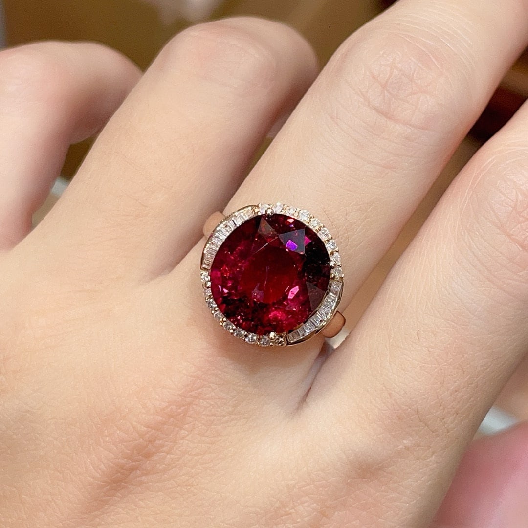 14k Gold 7.64 Ct Natural Tourmaline & Diamond Ring - 2